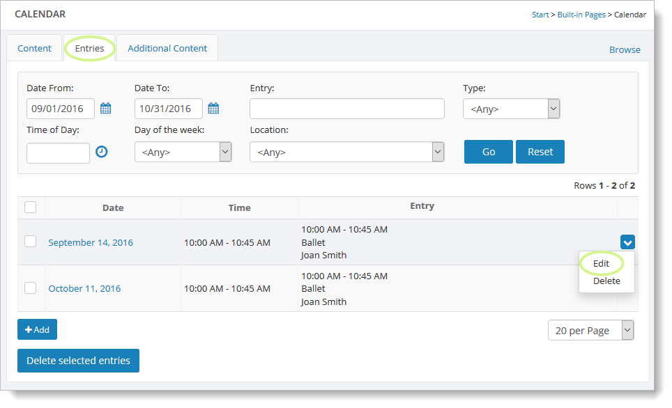 How to create manual calendar entries